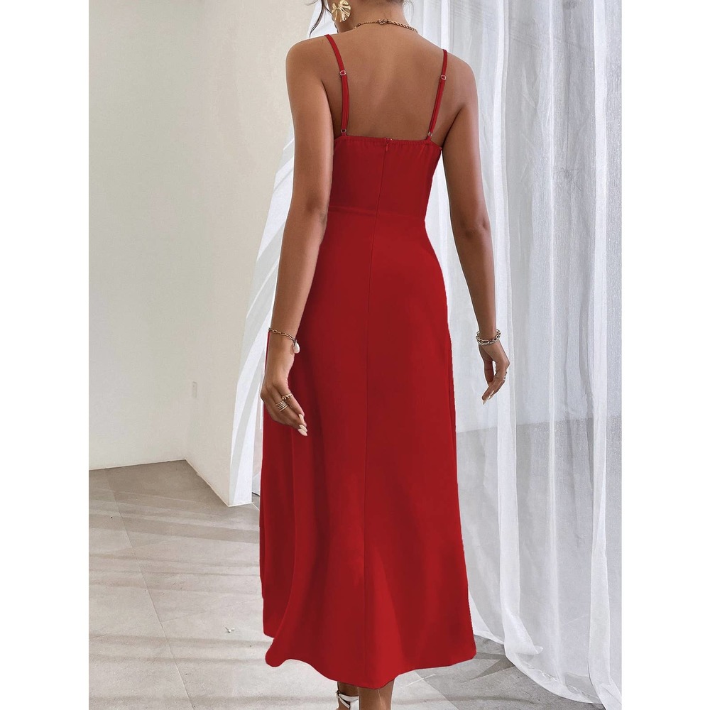 Wrap Ruched Split Thigh Cami midi Dress black - Picture 5 of 11